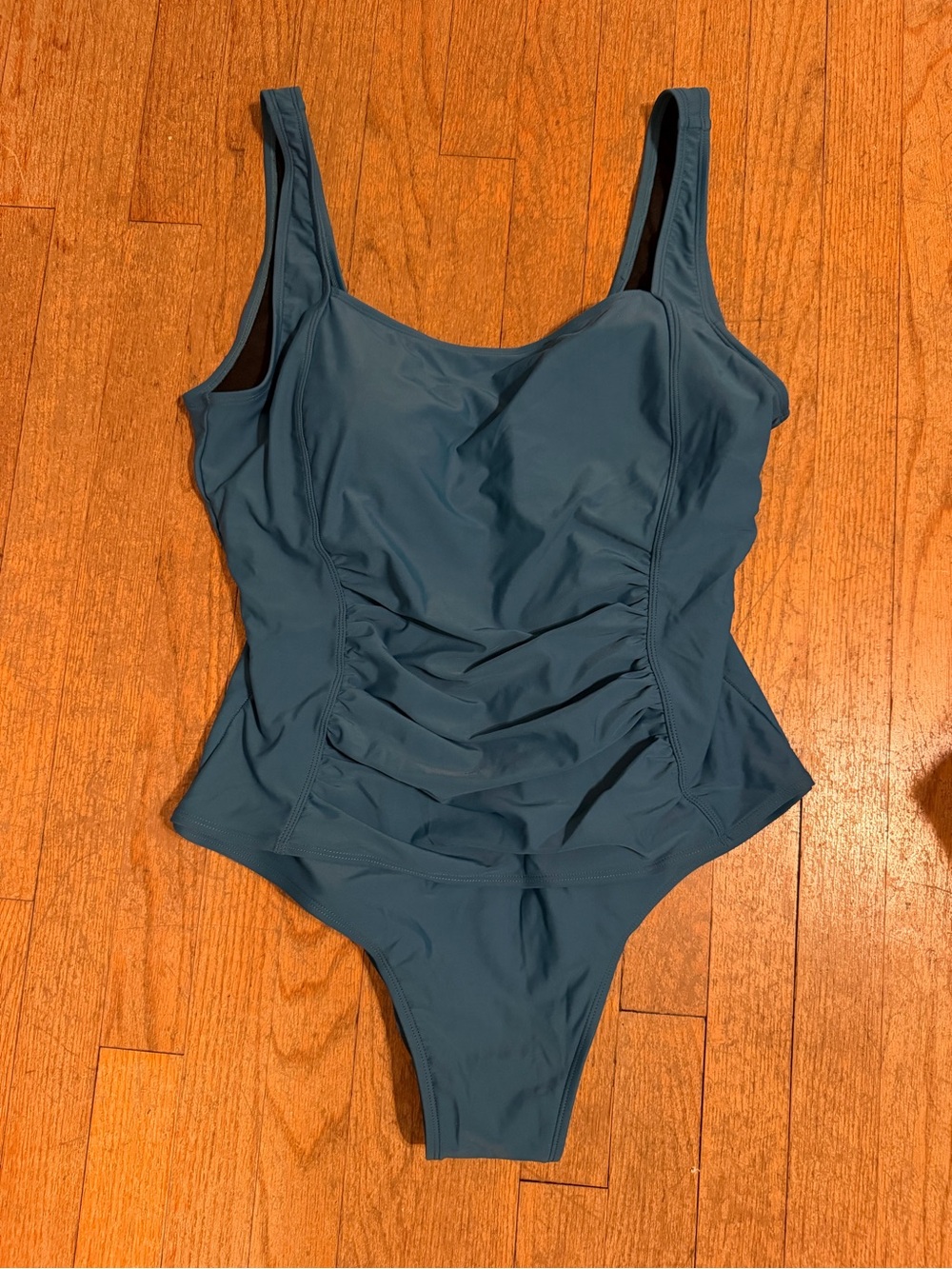 Ruched Teal One-Piece Swimsuit with Supportive Scoop Neck